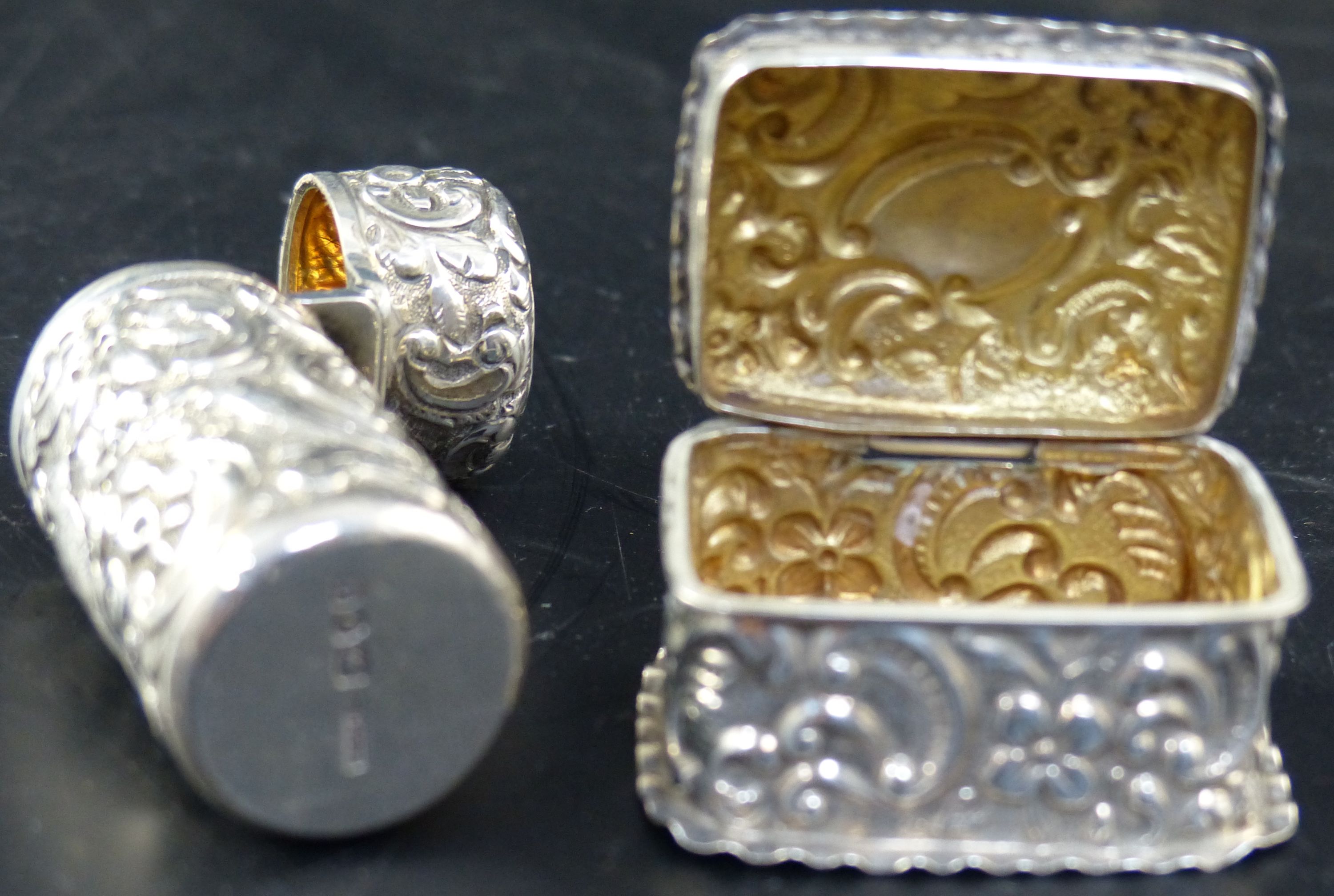A silver rectangular patch box, 54mm.